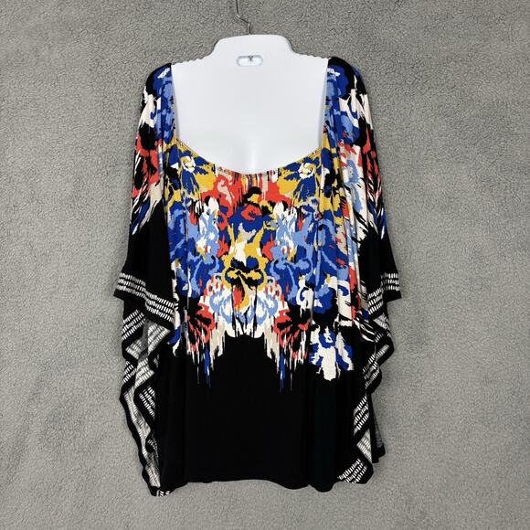 Style&co. Poncho Style Kaftan Blouse Womens Plus 1X Multicolor Geo Print Batwing - Picture 2 of 11